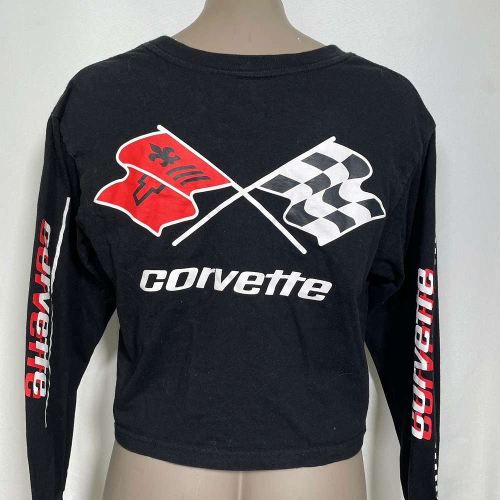 C3 Corvette General Motors Racing Cropped Long Sleeve Black T-Shirt Womens LARGE